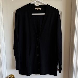 LOFT Black Button-Up V-Neck Cardigan